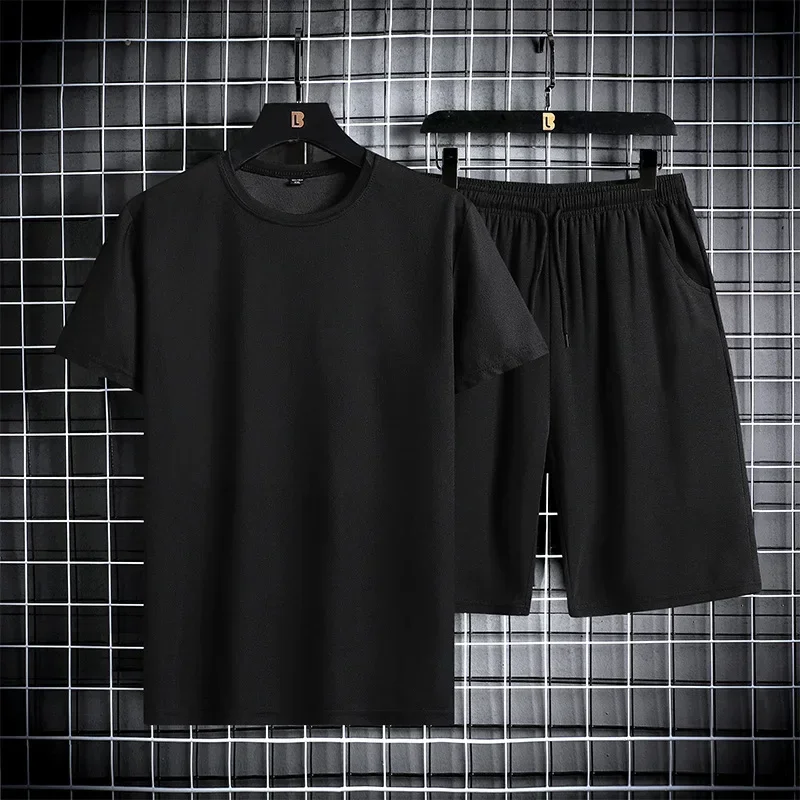 

2024 Summer Fashion Men's Solid color Tracksuit Short Sleeve T-shirt + Shorts Fashion 2 piece set