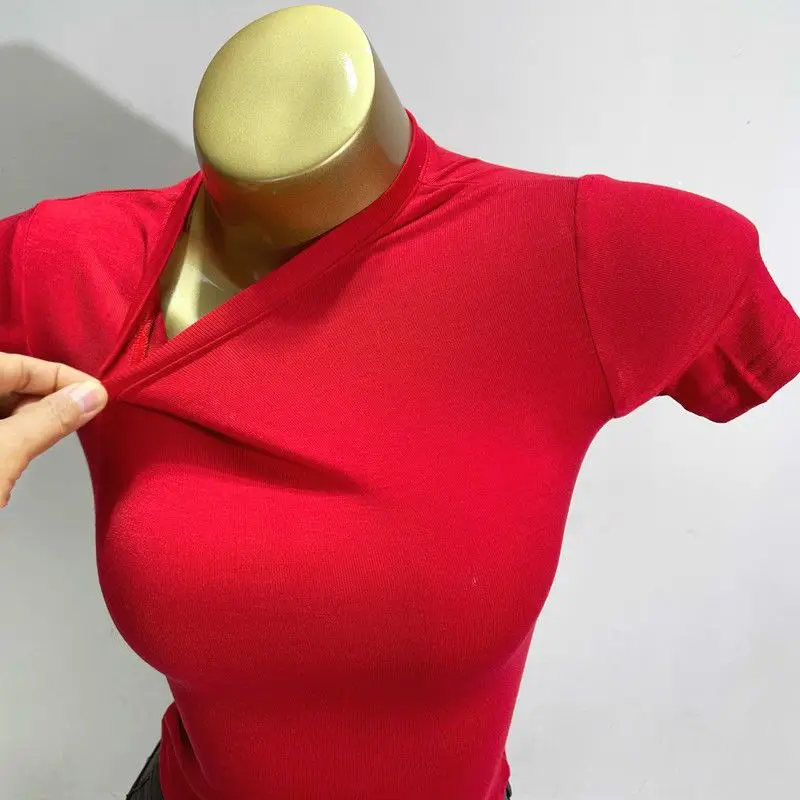 

Wholesale Sexy Base Slim Summer T Shirt Women High Strech Transparent Tight Tops Short Sleeve Solid Thin See-through T Shirts