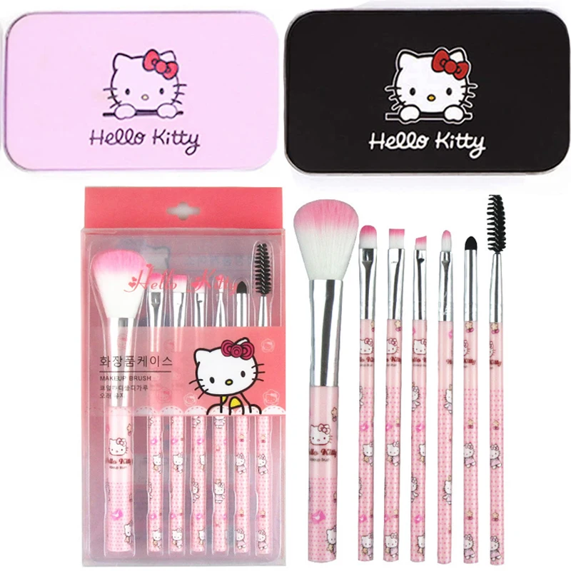 

7Pcs Sanrio Makeup Brush Set Hello Kitty Anime Fashion Jewelry Blush Eyebrow Lip Eyeshadow Brush Beauty Tools Girls Gift Box