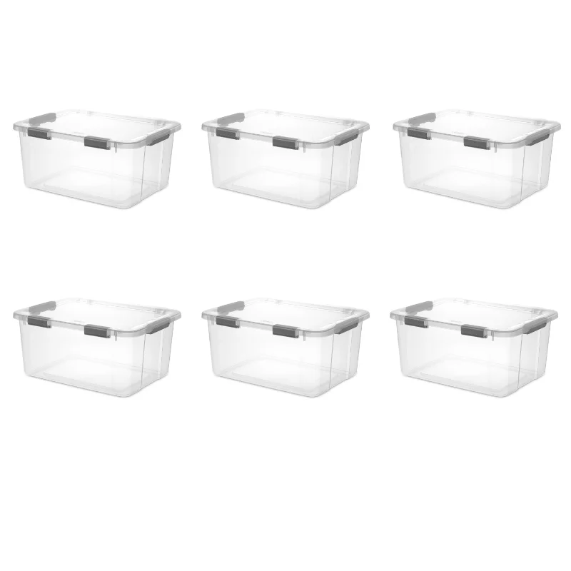 

6pcs 60 Qt. Storage Box Plastic Innovative Hinged Lid Clothes Organizer for Sorting Storing Items Such As Off Season Clothing