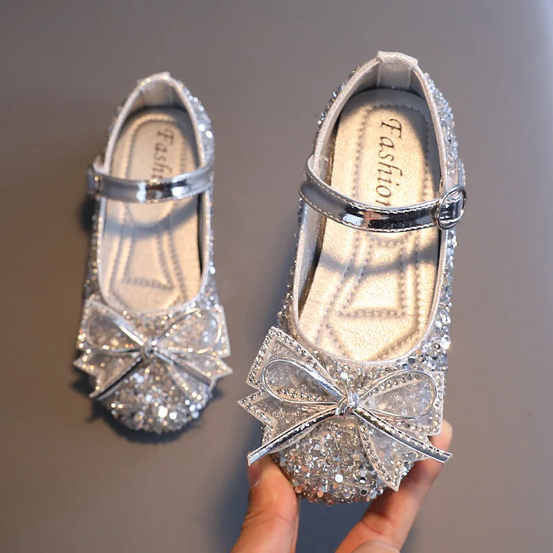 Children Shoes New Girls Princess Leather Shoes Sequins Rhinestones Shining Girls Party Wedding Kids E460