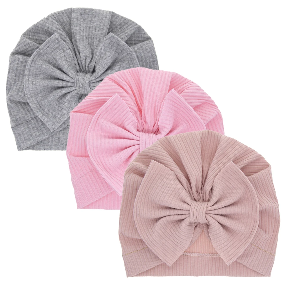 Accessories Baby Girl Cotton Turban Big Bow Hat Toddler Kids Head Wrap Newborn Beanie Solid Color Infant Bonnet Cap 0-2T