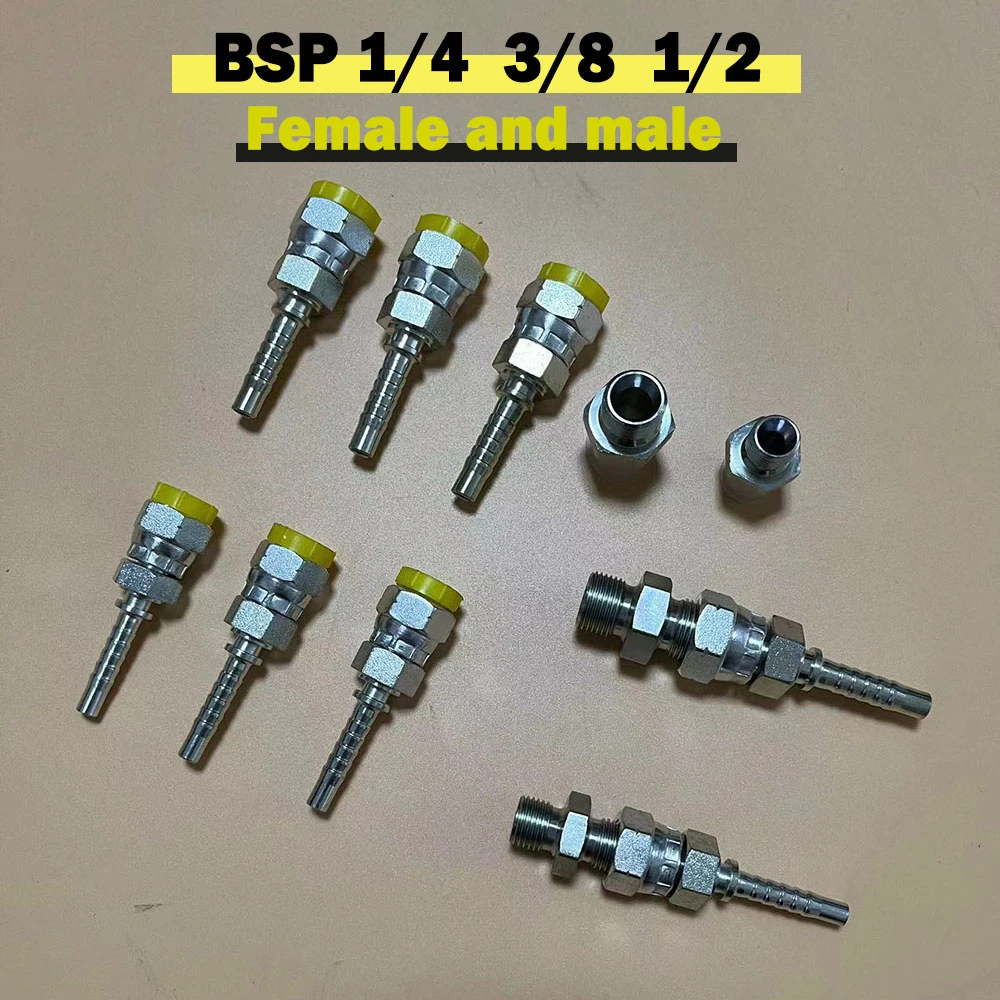 Imperial Connector Thread Male Female Steel 1/4" 3/8" 1/2" BSP Hydraulic Crimp Hose Fitting
