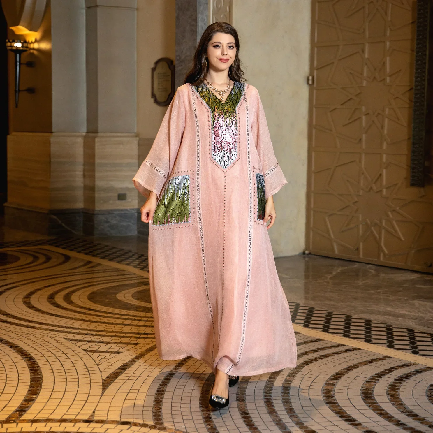 Ramadan Eid Gulf Abaya Arab Jalabiya for Women Dubai Luxury Abayas Sequin Embroidery Muslim Dress Moroccan Turkish Arabic Kaftan
