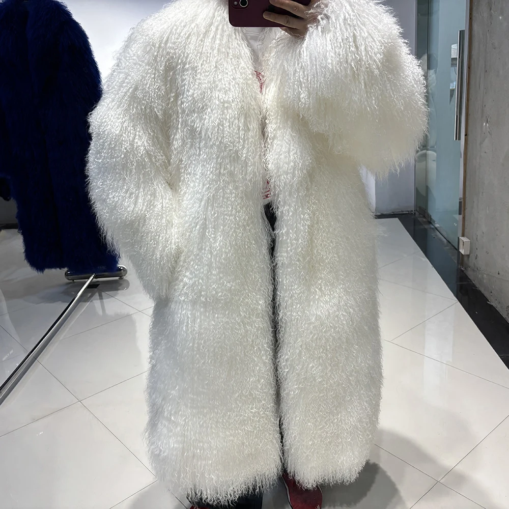 YOLOAgain 2025 Winter Warm Turn-Down Collar Real Mongolia Sheep Fur Jacket Long Women Plus Size 6XL Outerwear