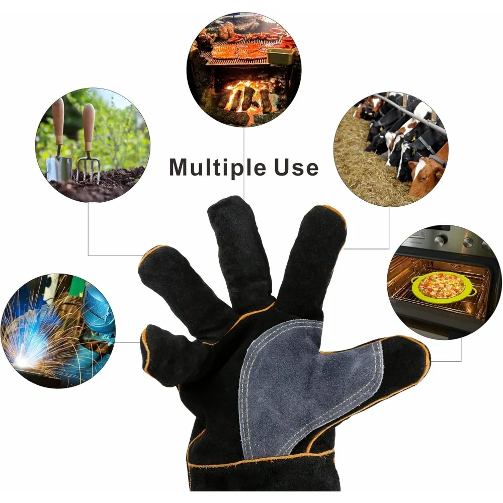 Enhanced Cowhide Fire-Resistant Gloves with Heat Insulation and Kevlar Stitching