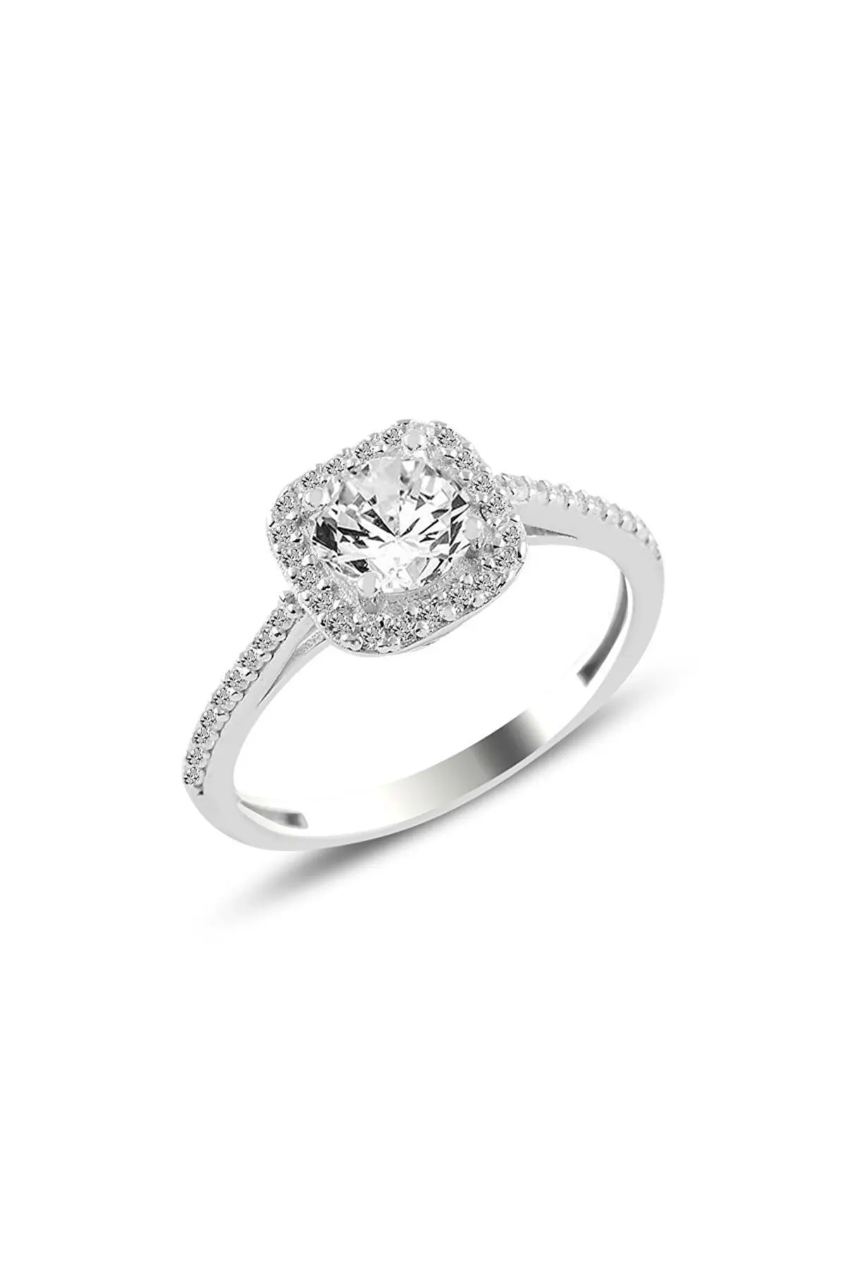 925 Sterling Silver Rhodiumed Zircon Stone Square Solitaire Ring Fast Delivery