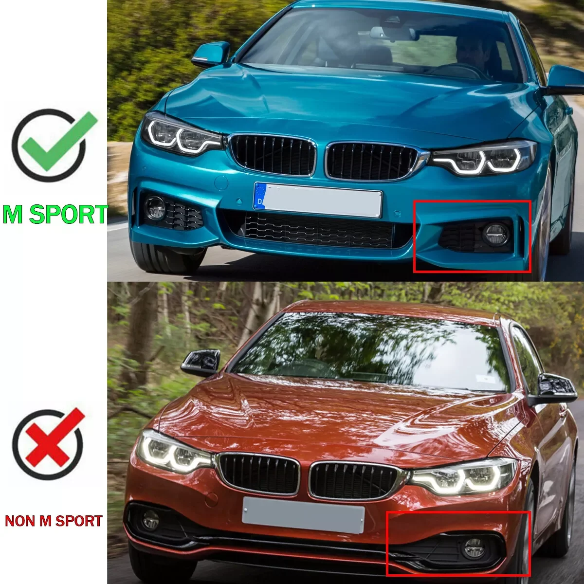 3pcs For BMW F32 F33 Front Low Grille Fog Lamp Case F36 4 Series 420i 430i 440i M Sport Front Bumper Fog Light Race Grille Black