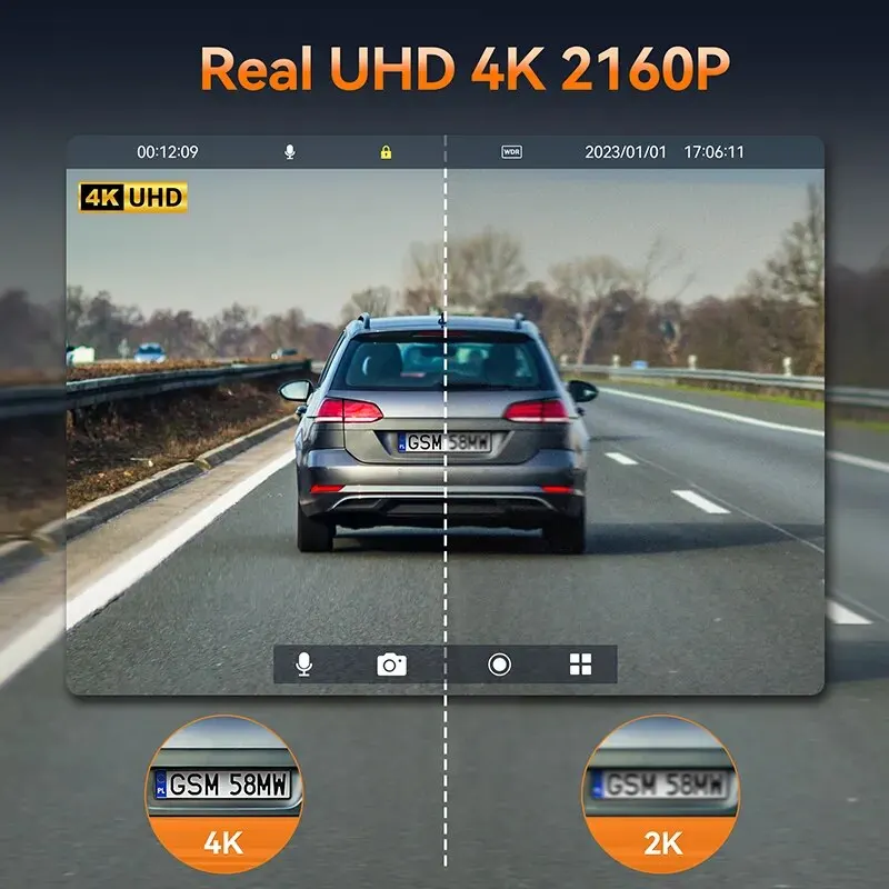 TOGUARD Double Objectif 4K UHD Voiture DVR Écran Tactile DashCam Avant et  Arrière Caméra de Vision Nocturne GPS Wi-Fi G-capteur Enregistreurs De  Voiture