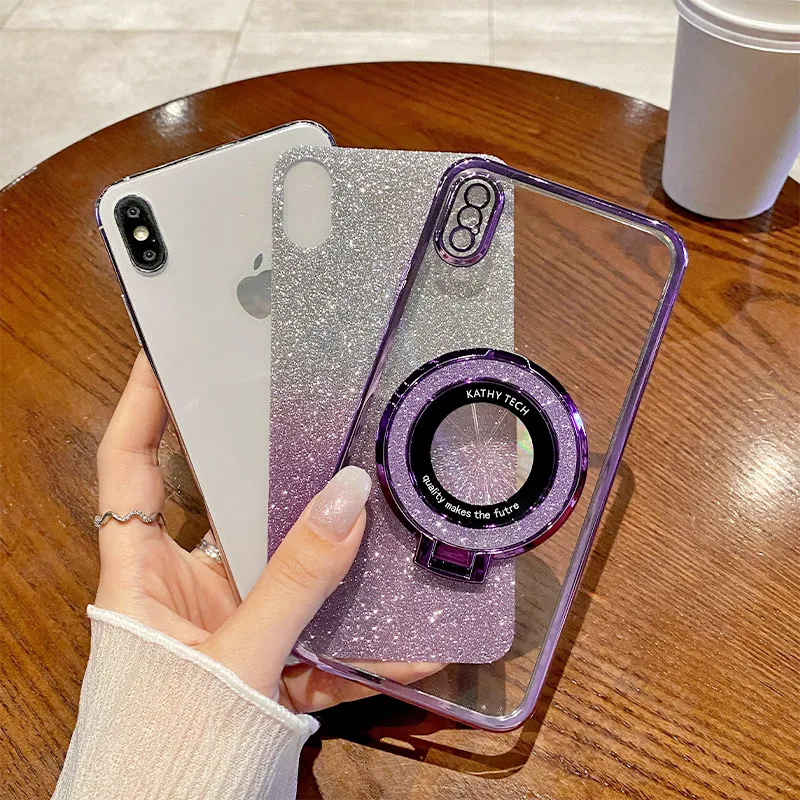 Glitter Ring Stand Soft Phone Case with Enhanced Grip