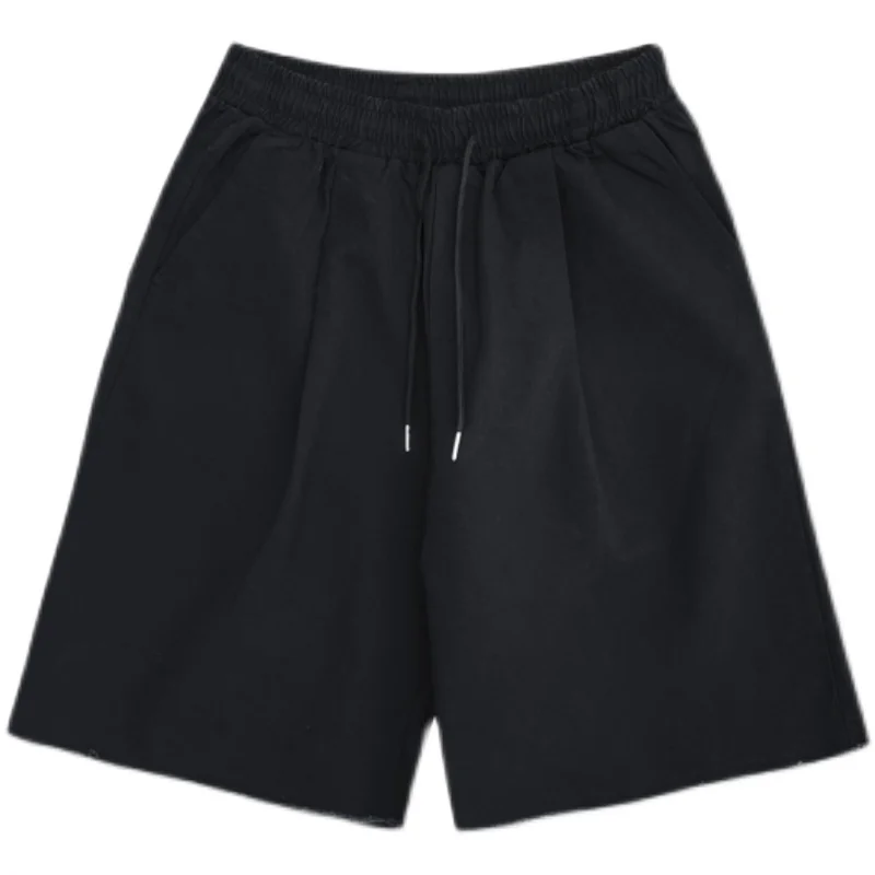 Japanese Ragged Cuff Design Knee Length Shorts Men Boy Dance Hip Hop BF Ins Loose Streetwear Beach Holiday Party Solid Shorts