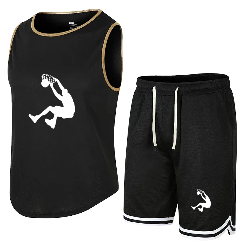 

New Summer basketball Sleeveless T-Shirt Set Men Tank Top + Shorts Male Fitness Competition Training Vest ventilate Tracksuit