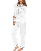 Womens Silk Satin Pajamas Loungewear Two-piece Sleepwear Button-Down Full Sleeve Long Pj Set - Image 6