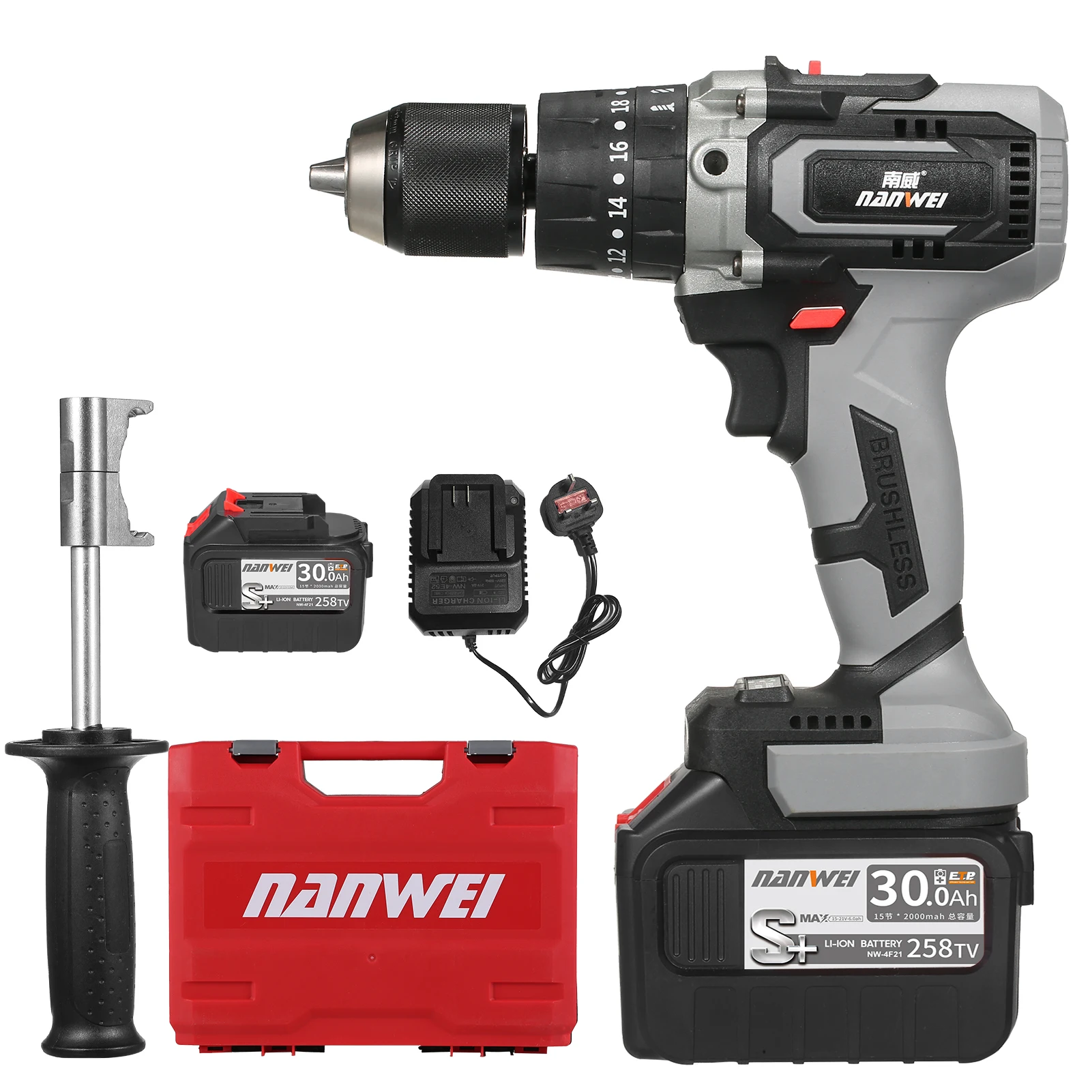 Impact Hammer Drill Screwdriver 21V Cordless Drill Driver Batteries Max ...