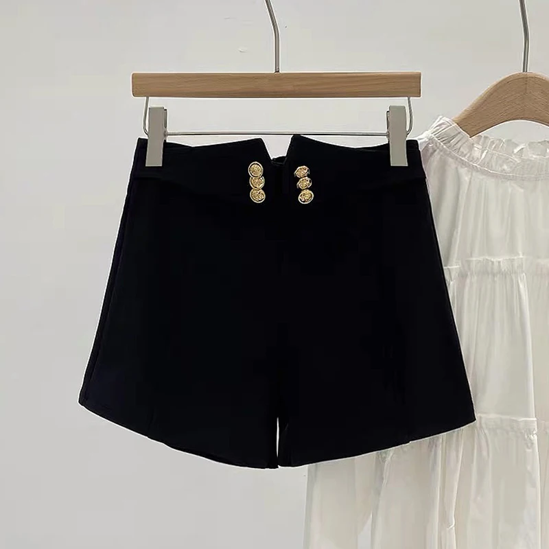 QOERLIN Slim-Fit Stretch Black Shorts Summer 2024 New Korean Fashion High Waist Wide Leg Casual Sexy Hot Girls Shorts Streetwear