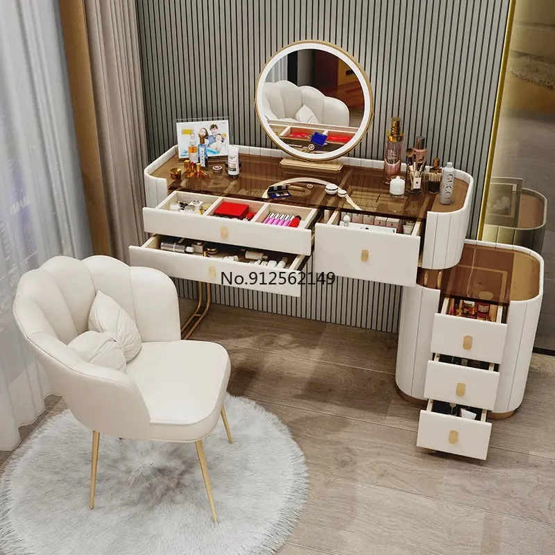 

Vanity Desk Modern Dresser Table LED Mirros Household Bedroom Dressing Table Density Board Makeup Table With Mirror Furniture