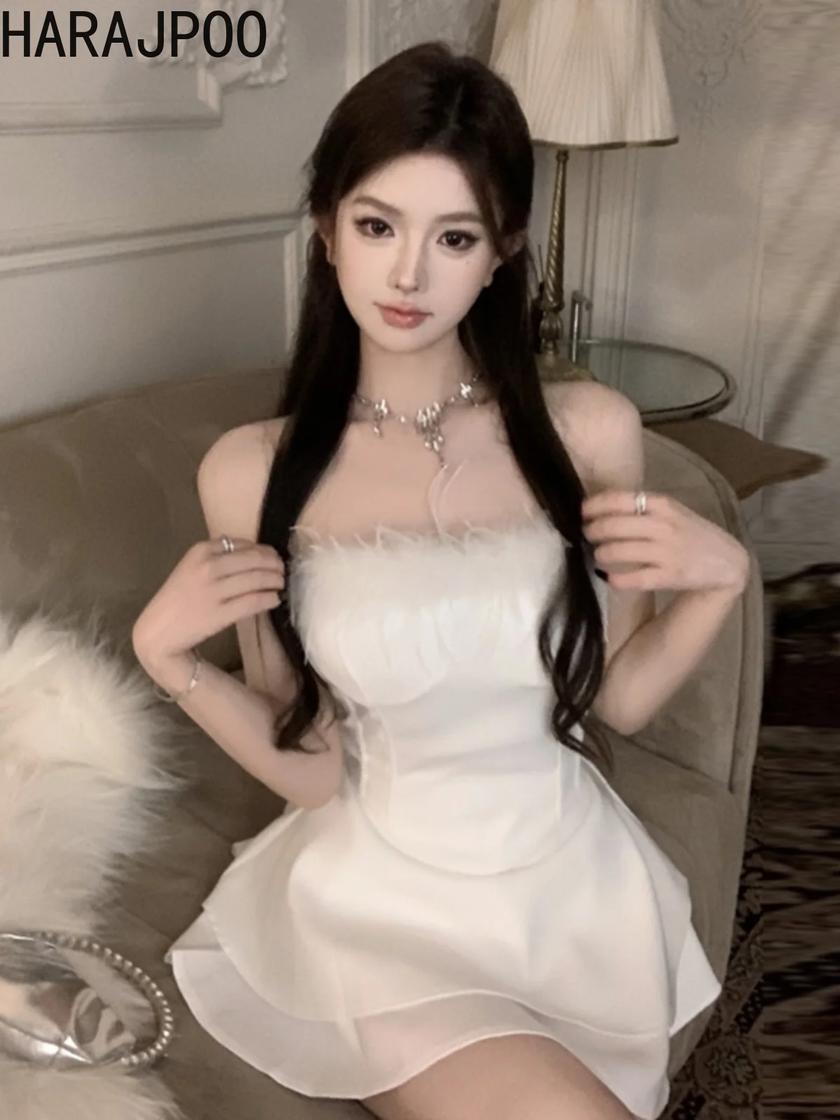 

Harajpoo Модный женский сексуальный стиль пэчворк меховой воротник пояс короткий жилет с высокой талией облегающая трапециевидная юбка комплект из двух предметов