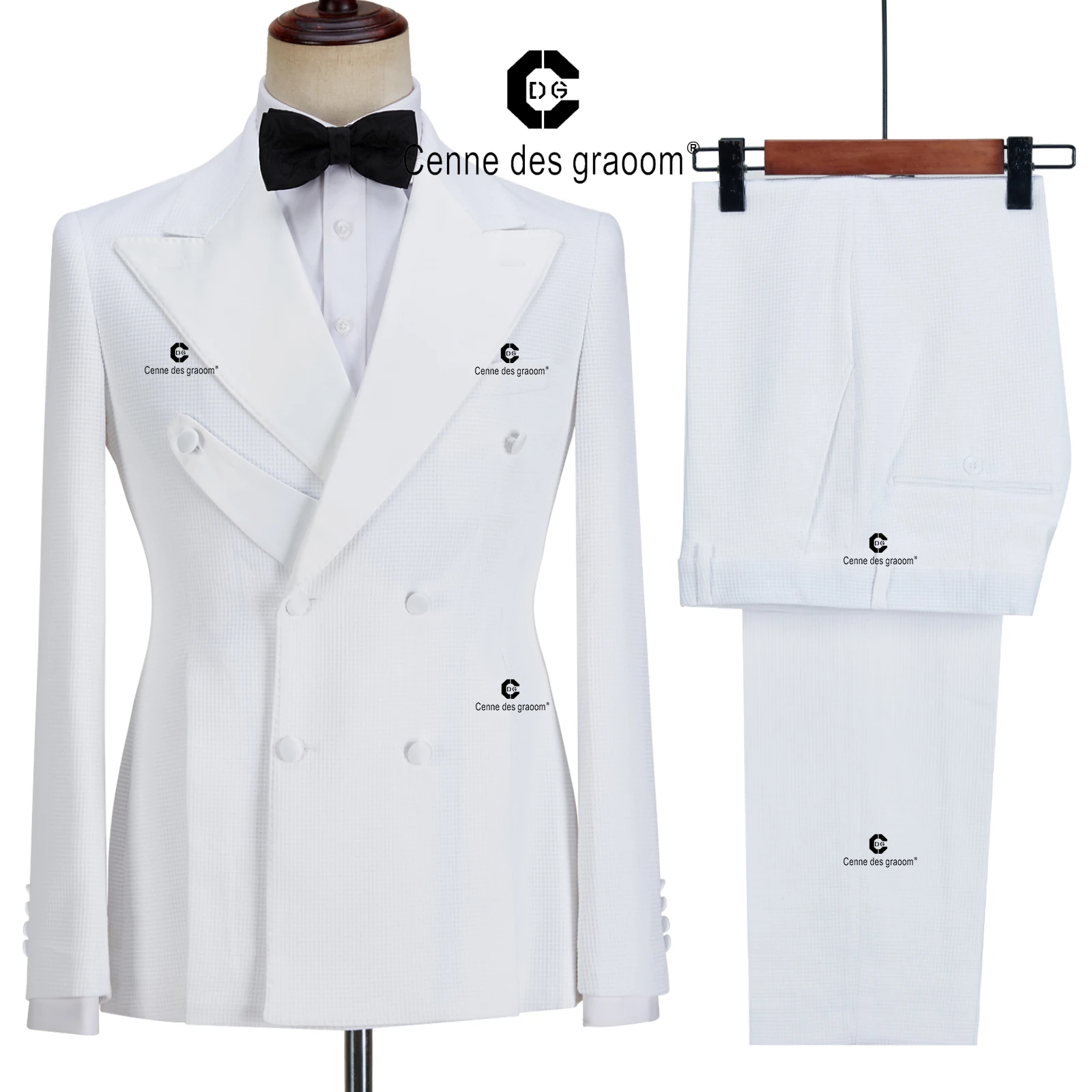 

Cenne Des Graoom 2022 New Tuxedo Suits For Men White Double Breasted Jacket Blazer Pants 2 Pieces Set Wedding Luxury Groom Party