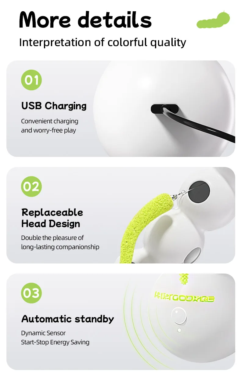 Intelligent Interactive Cat Toy Mobile Activation Wake-Up Earthworm Pole Toy with Tail Automatic Popping Hole Interactive - PeticaDeals