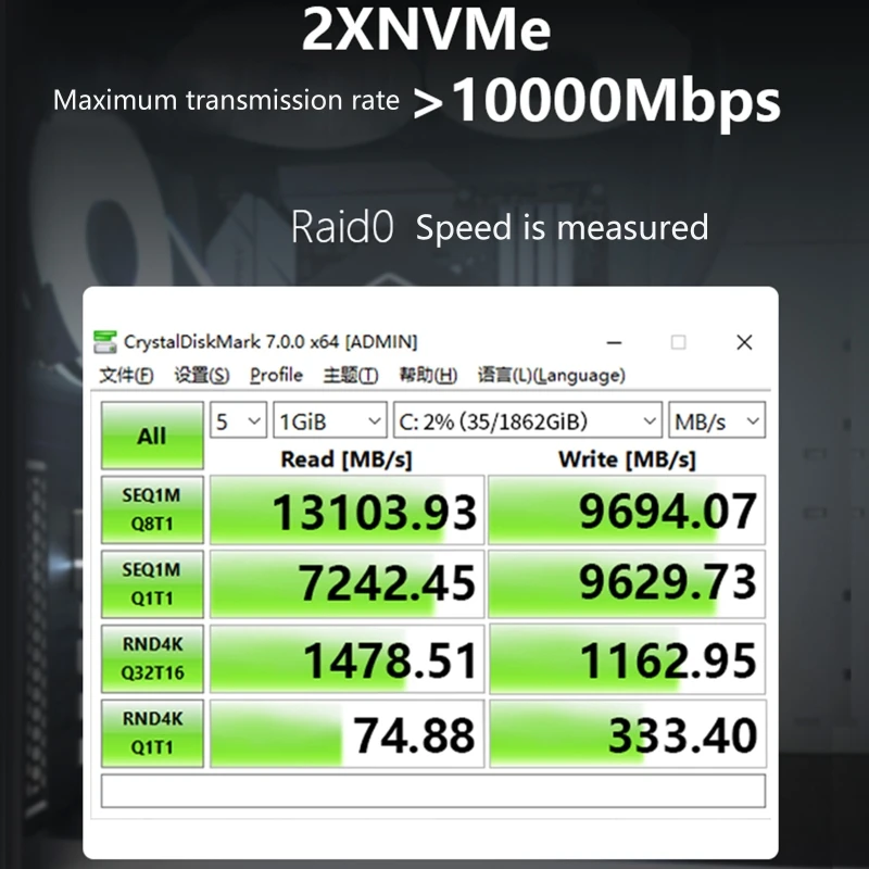 M.2 Pcie 8X 하드 드라이브 어댑터용 듀얼 포트 8X 16X 슬롯 SSD 라이저 지원
