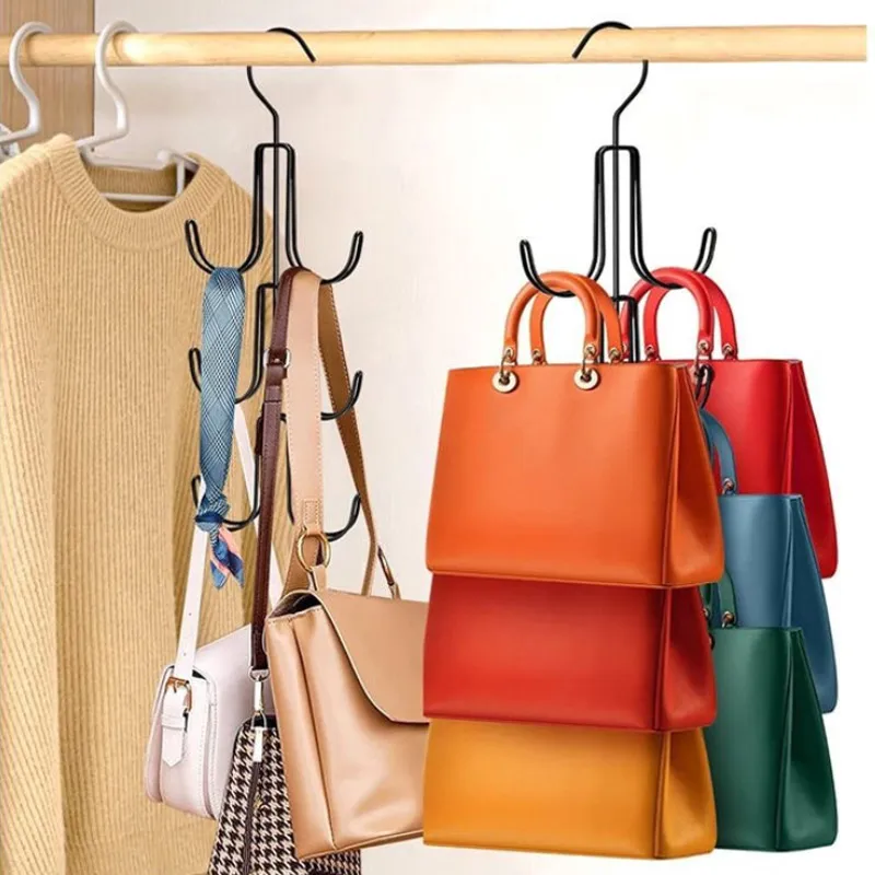 6 Hooks Rotatable Hat Hanger Tie Belt Bag Storage Hooks Multi-layer Clothes Cap Wardrobe Organizer Rack Space Saving