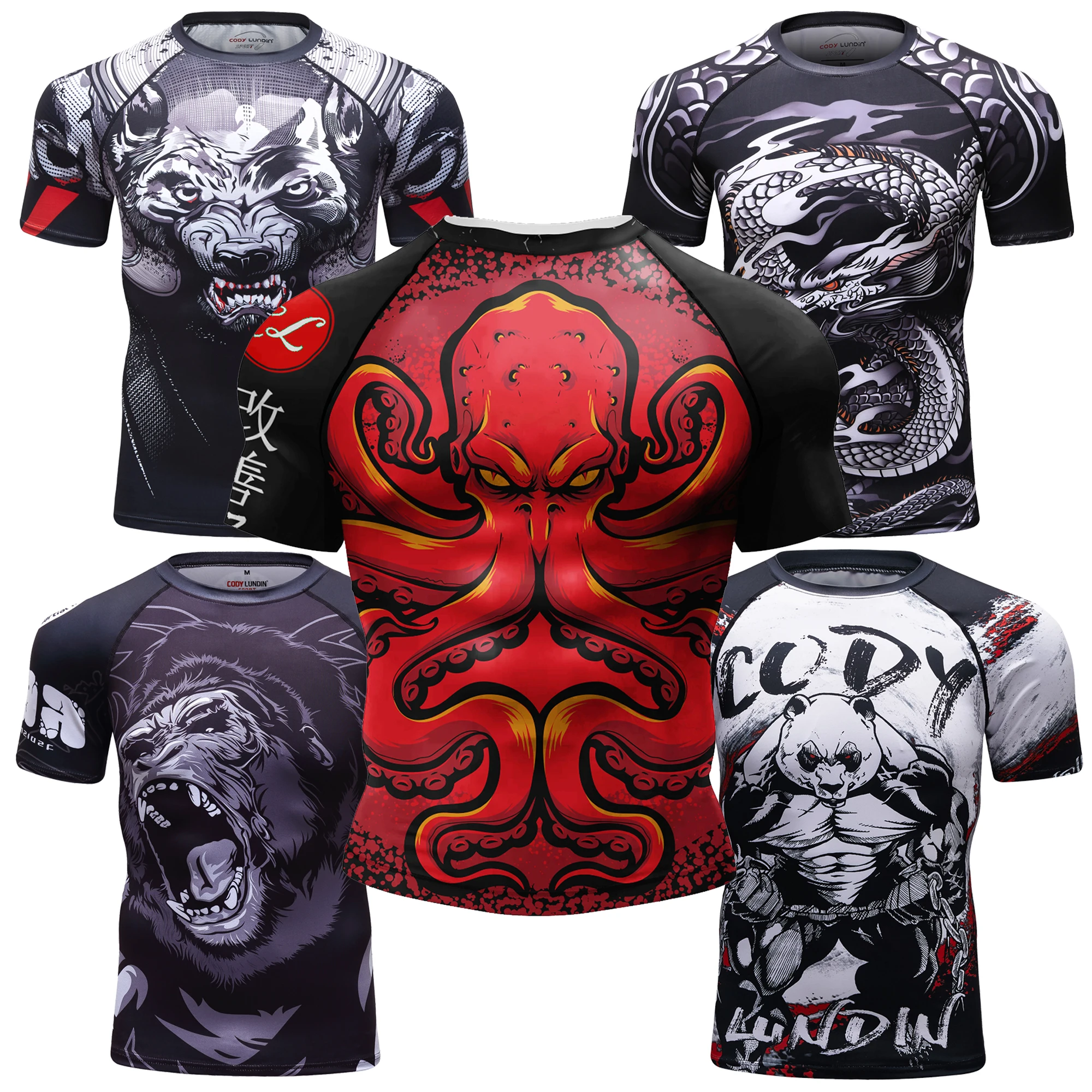 Cody Lundin Heren Korte Mouw Shirt 3D Technisch Print Compressie Sport