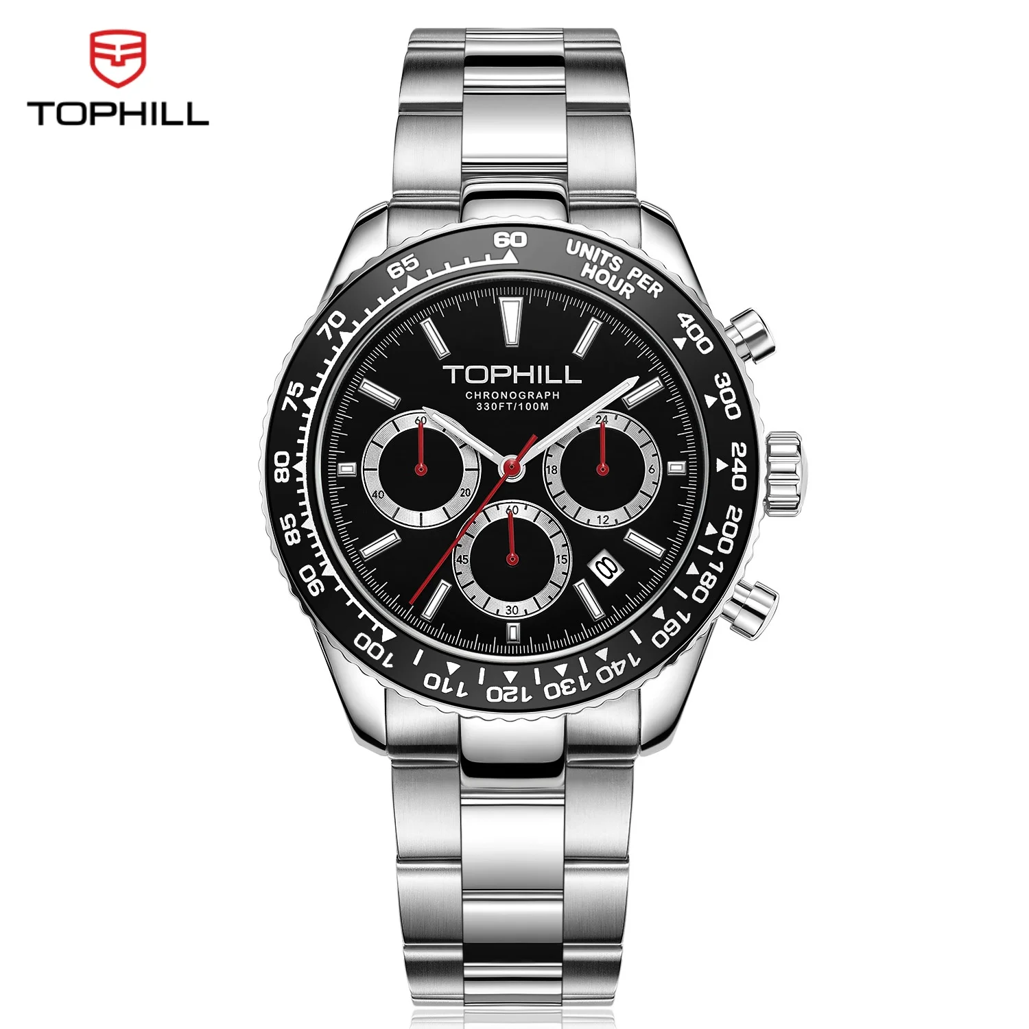 TOPHILL Orologio Analogico Uomo Al Quarzo, Cinturino In Pelle Nera/marrone, Datario, Impermeabile 3ATM - Regalo Elegante