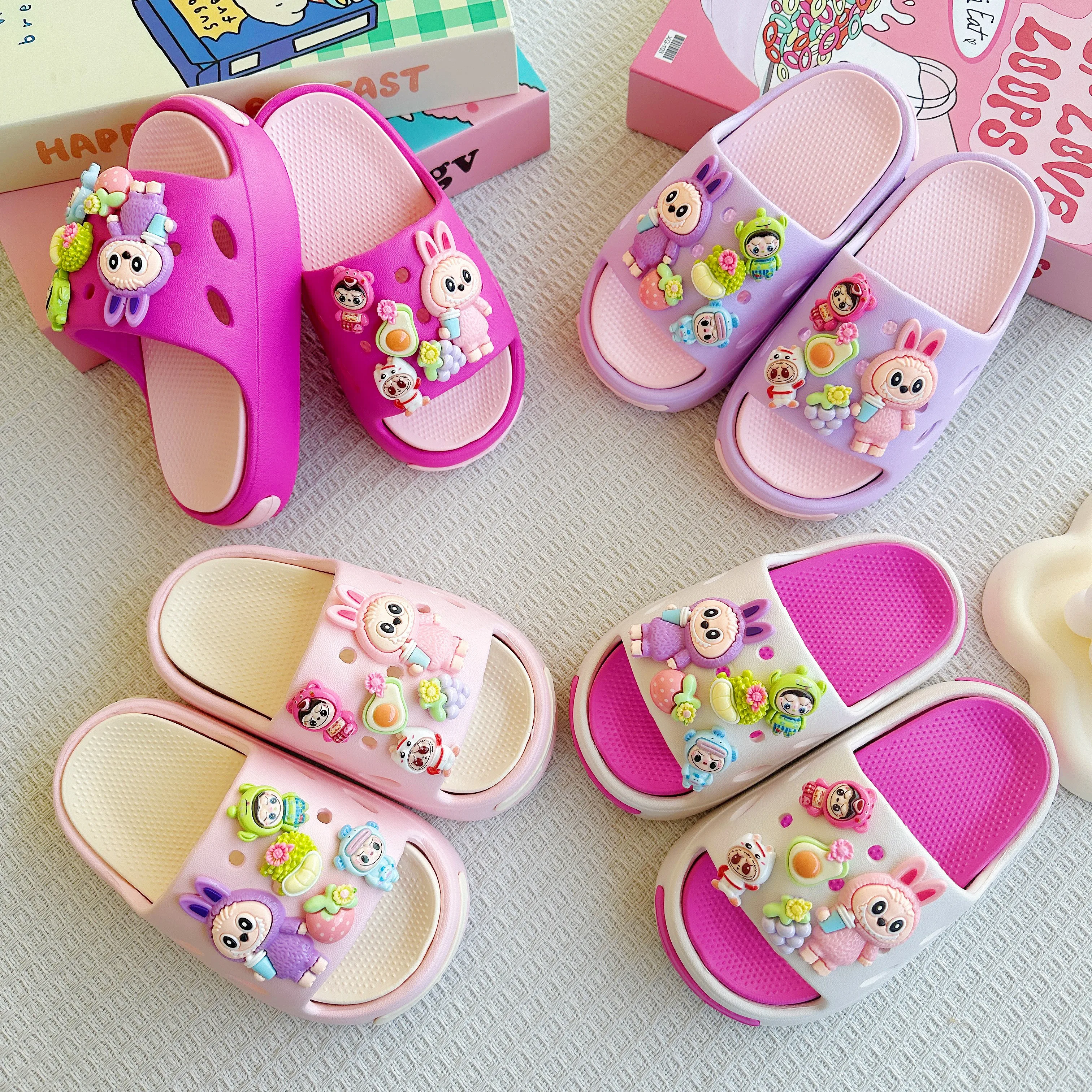 Cartoon Fruit Labubu Eva Slippers for Boys and Girls Fashionable Double Soft-Soled Non-Slip Sandals kids slippers kids sandals