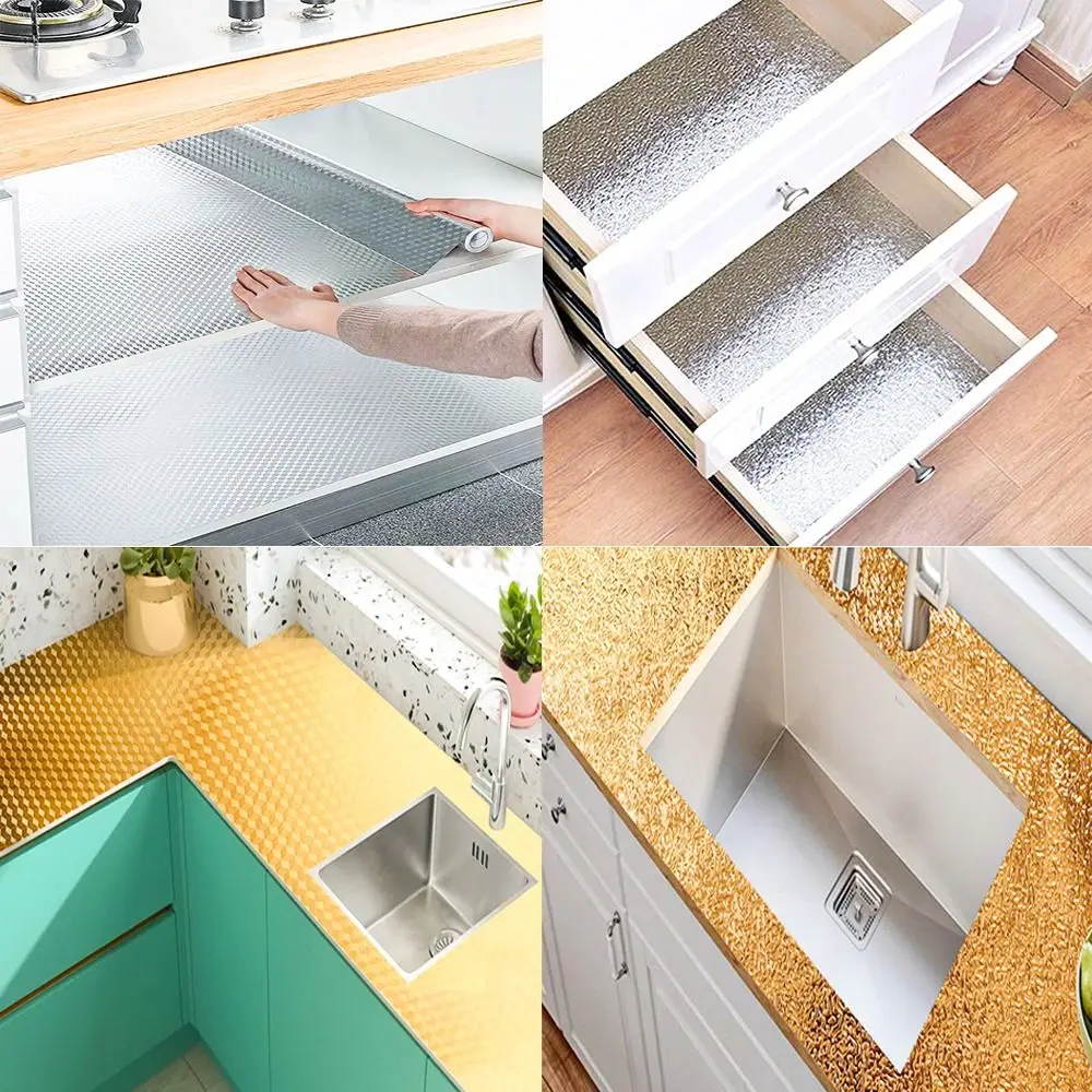 1 Roll Waterproof Aluminum Foil Wallpaper Cabinet Contact Papers Kitchen Oil-proof Self Adhesive Stickers Anti Fouling wall stickers,self adhesive stickers,self adhesive wallpaper,oil proof film