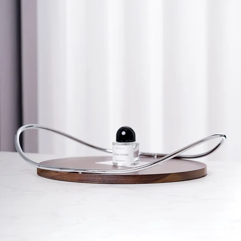 Oval Walnut Stainless Steel Tray Handle Storage Trays Metal Aromatherapy Mirror Cosmetic Storage Luxurious Home Decorative Panel 4