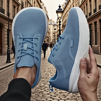 أحذية رجالية ذات نعل عريض من الأمام قابلة للتنفس، أحذية جري محبوكة بنعل ناعم، أحذية رياضية عصرية متعددة الوظائف للاستخدام في الهواء الطلق للرجال 5