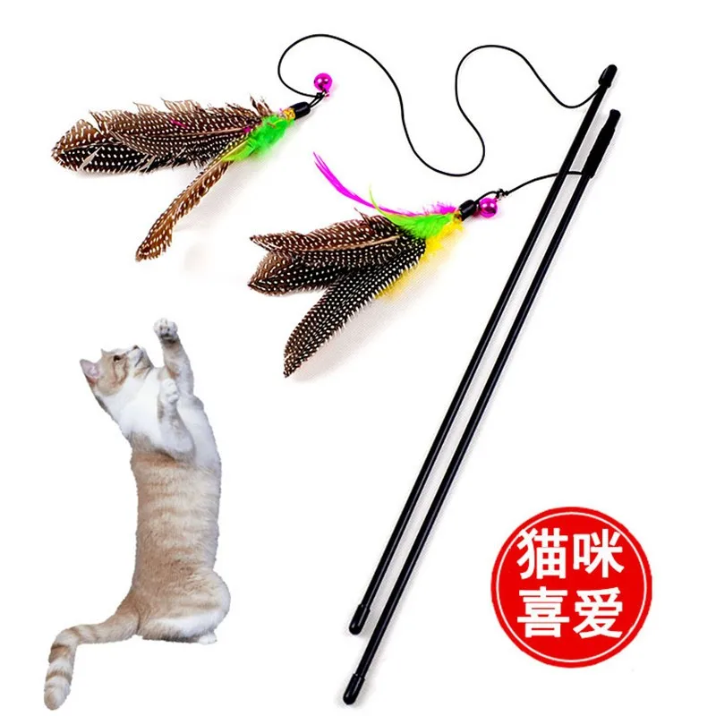 

Pet Products Cat Supplies Toys Natural Pearls Big Birds Feathers Flying Toys Cat Teaser Sticks Interactive Toy 20pc/lot