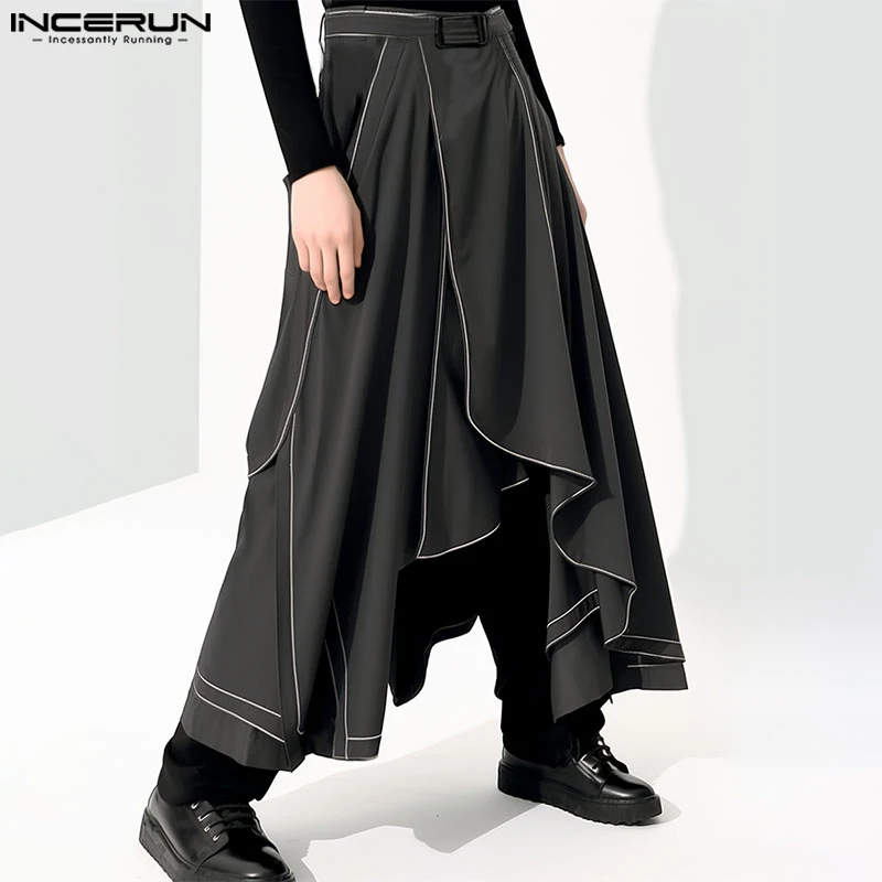 

INCERUN Men Irregular Skirts Loose Joggers Personality Solid Color Casual Men Bottoms Streetwear 2024 Fashion Male Skirts S-5XL