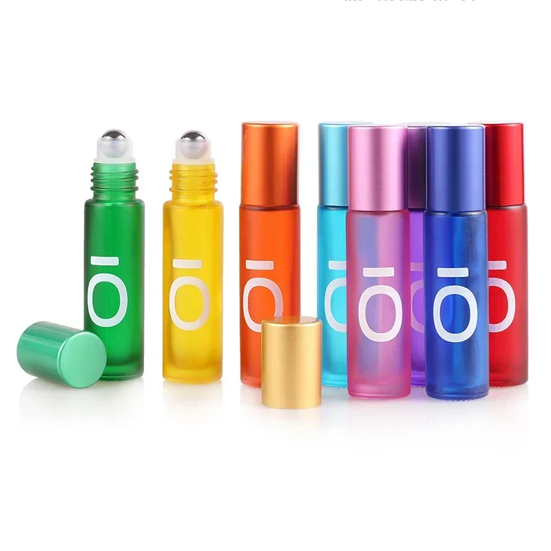 

50 PCS 10ml Mini Glass Jars Frosted Colorful Travel Portable Perfume Mini Bottle Refill Roller Bottle with Stainless Steel Balls