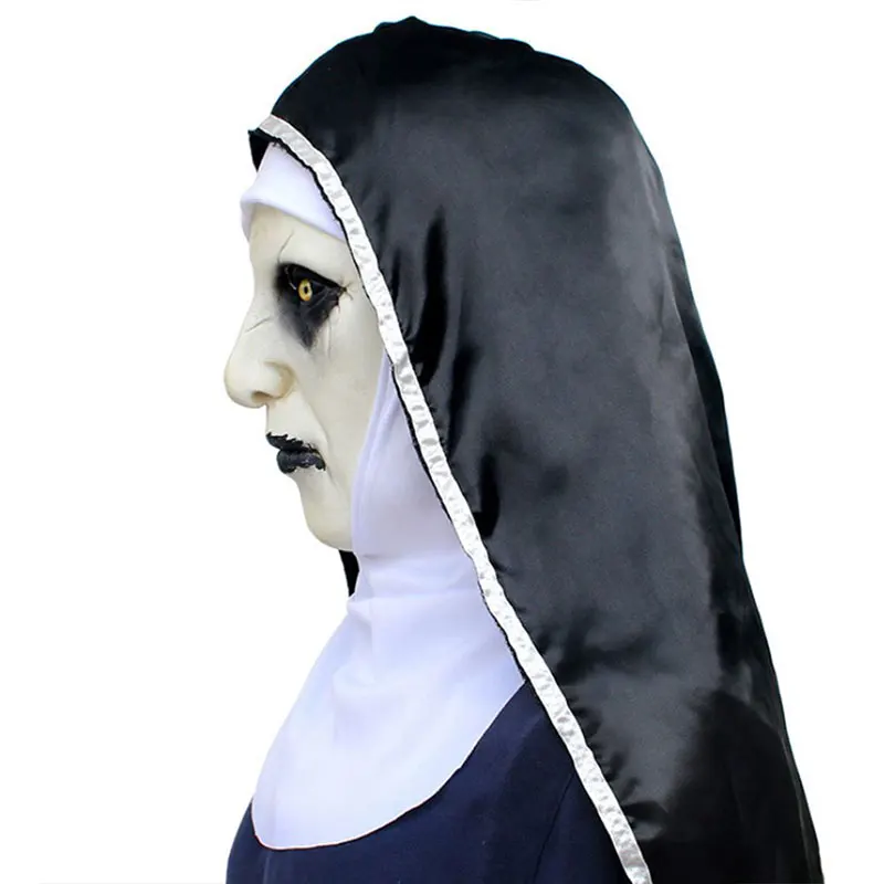 Horror Scary Nun Latex Mask w/Headscarf Valak Cosplay for Halloween Costume