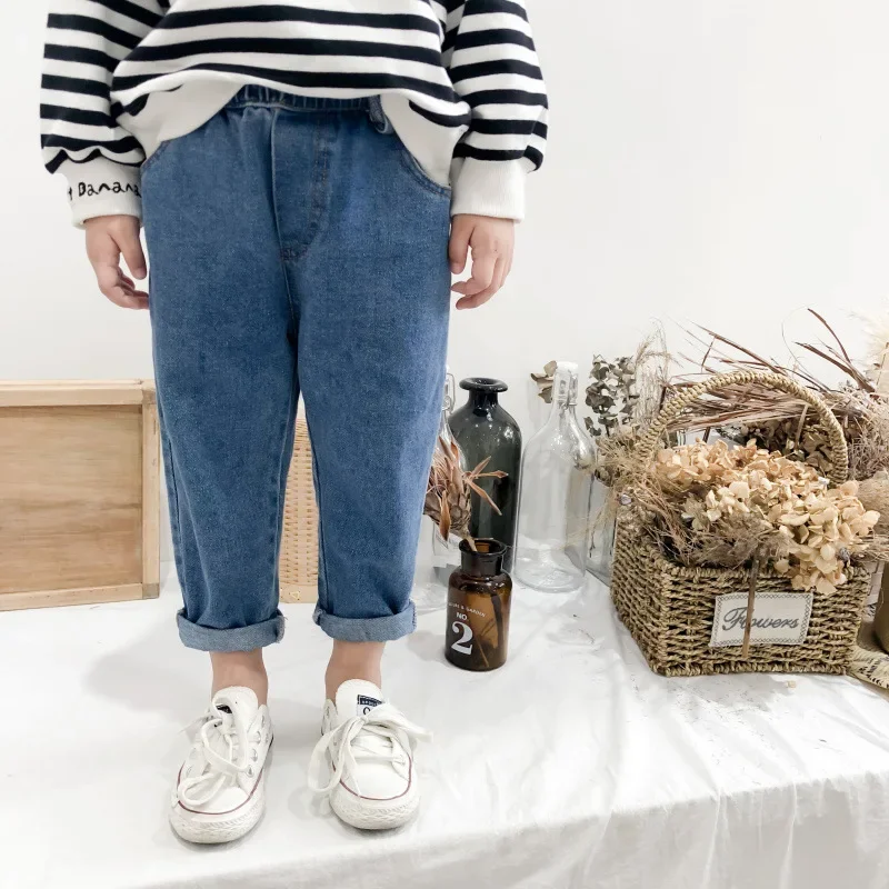 

New Spring Autumn Kids Pants solid color straight jeans Boys girls loose all-match casual Trousers