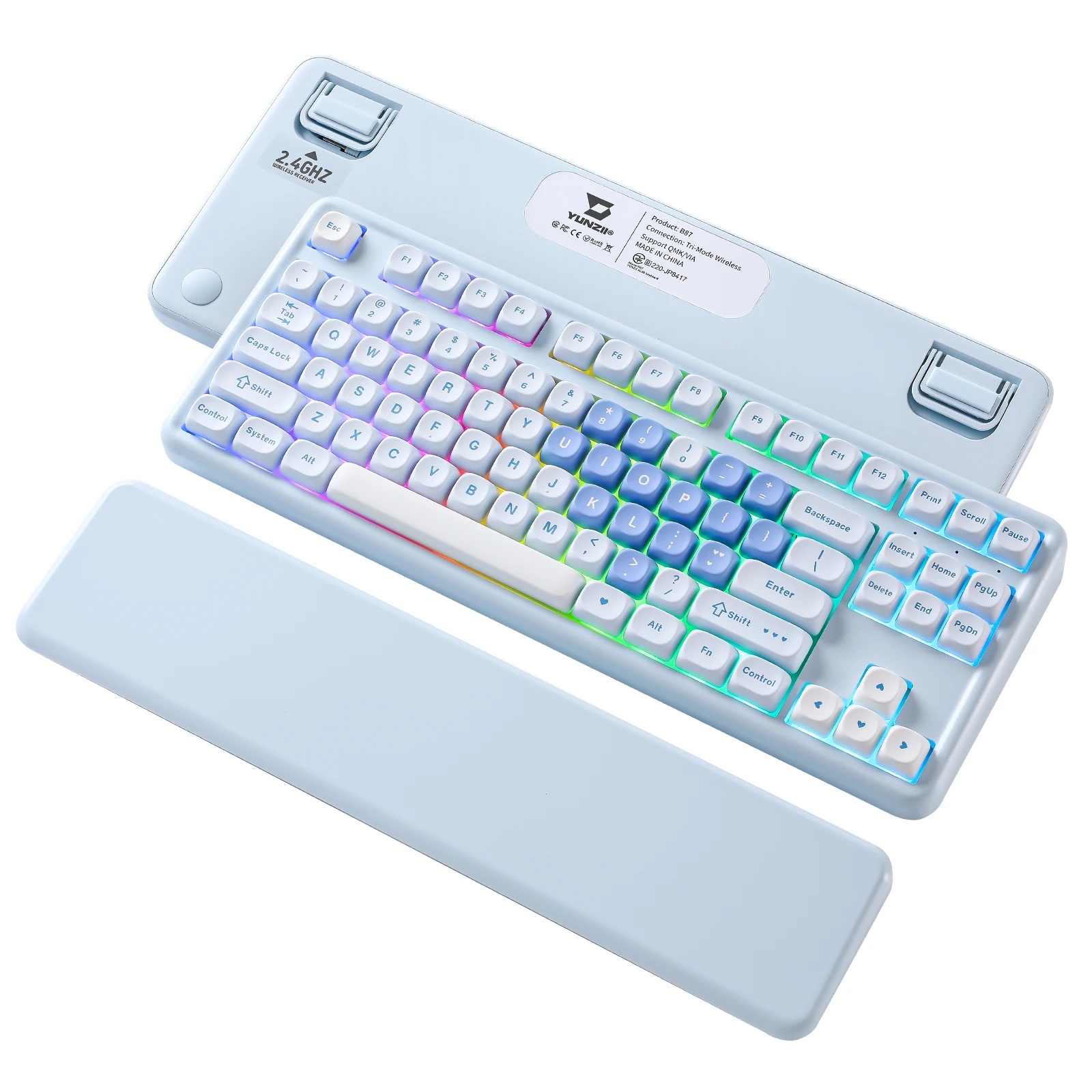 YUNZII B87 Heart Wireless Mechanical Keyboard, QMK/VIA Custom RGB
