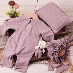 Adorable Newborn Photography Set: Bear Ears Hat with Mini Bear Doll and Posing Pillow - 0-1Month (PURPLE)