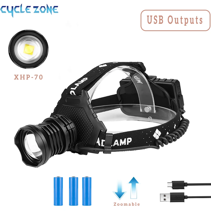 

Zoomable Headlamp XHP70 Long Range Flashlight USB Rechargeable Outdoor Camping Fishing Lamp 18650 Battery Power Strong Headlight