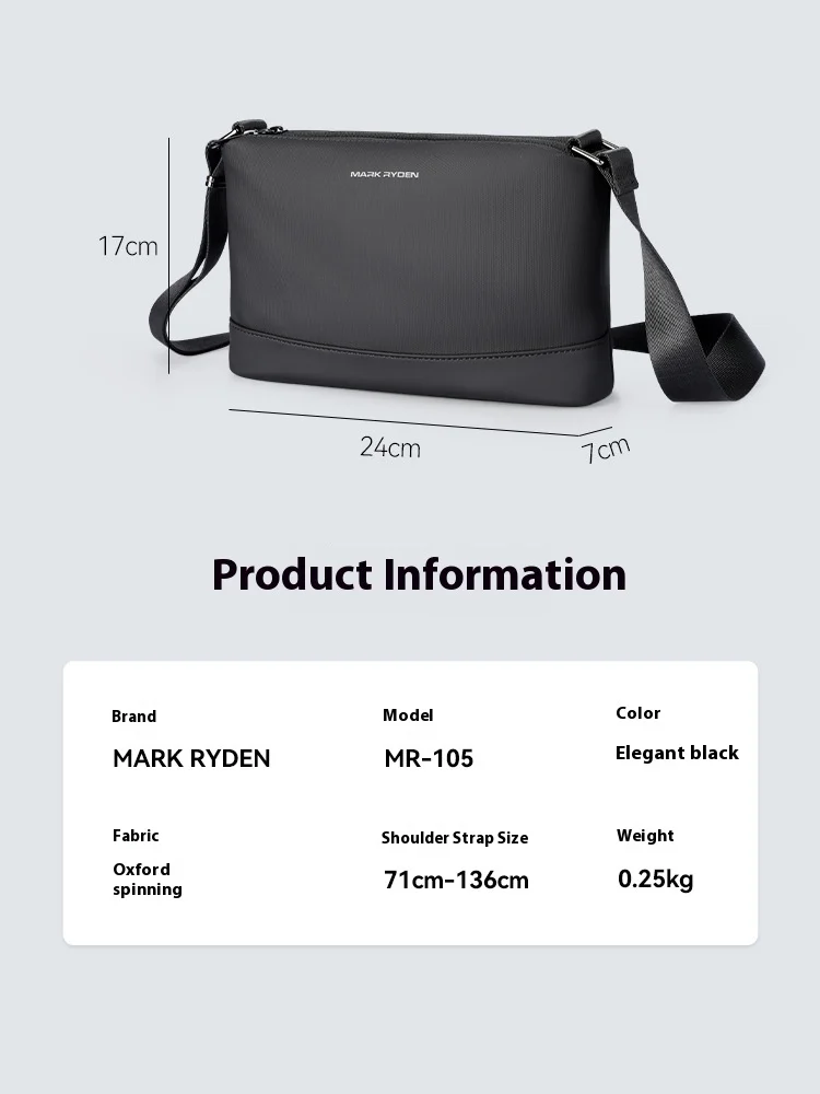 Lightweight Large Capacity Black Crossbody Messenger Bag for Men