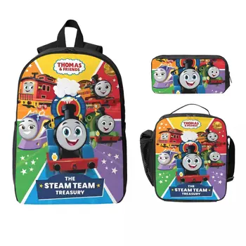 T-thomas And Friends Kids Backpack Lunch Box Pen Bags for Boys Girls Backpacks Large Capacity School bag Bookbag Set 1