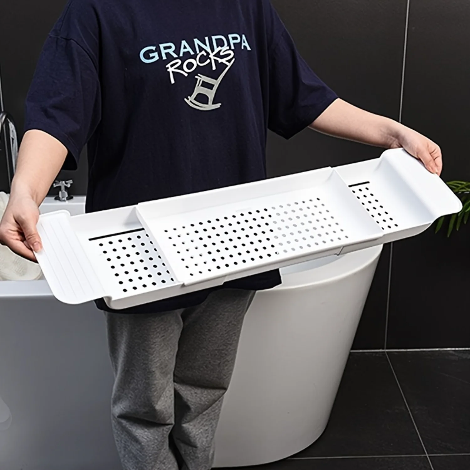 Expandable Bathtub Tray Caddy, Waterproof Plastic Tub Rack with Spa Tray, Bathroom Accessory Holder for Tablet, Book, Wine Glas