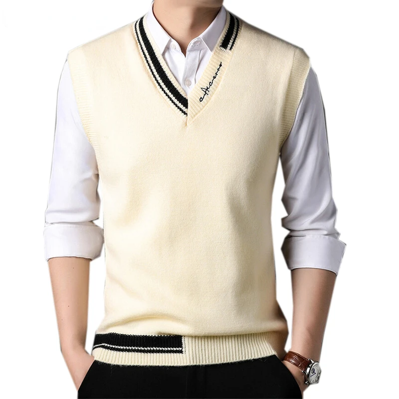 

Men's Knitted Vest, Korean Sleeveless Pullover, Oversized 4XL, High-quality Patchwork Sweater, V-neck, Autumn and Winter Styles