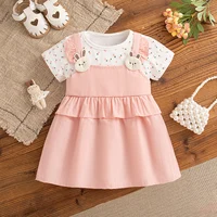 Cute Rabbit Fake Two Baby Girl Dresses, Summer New Small Floral Short Sleeved Children’S Clothes For Babies Aged 6-24 Months