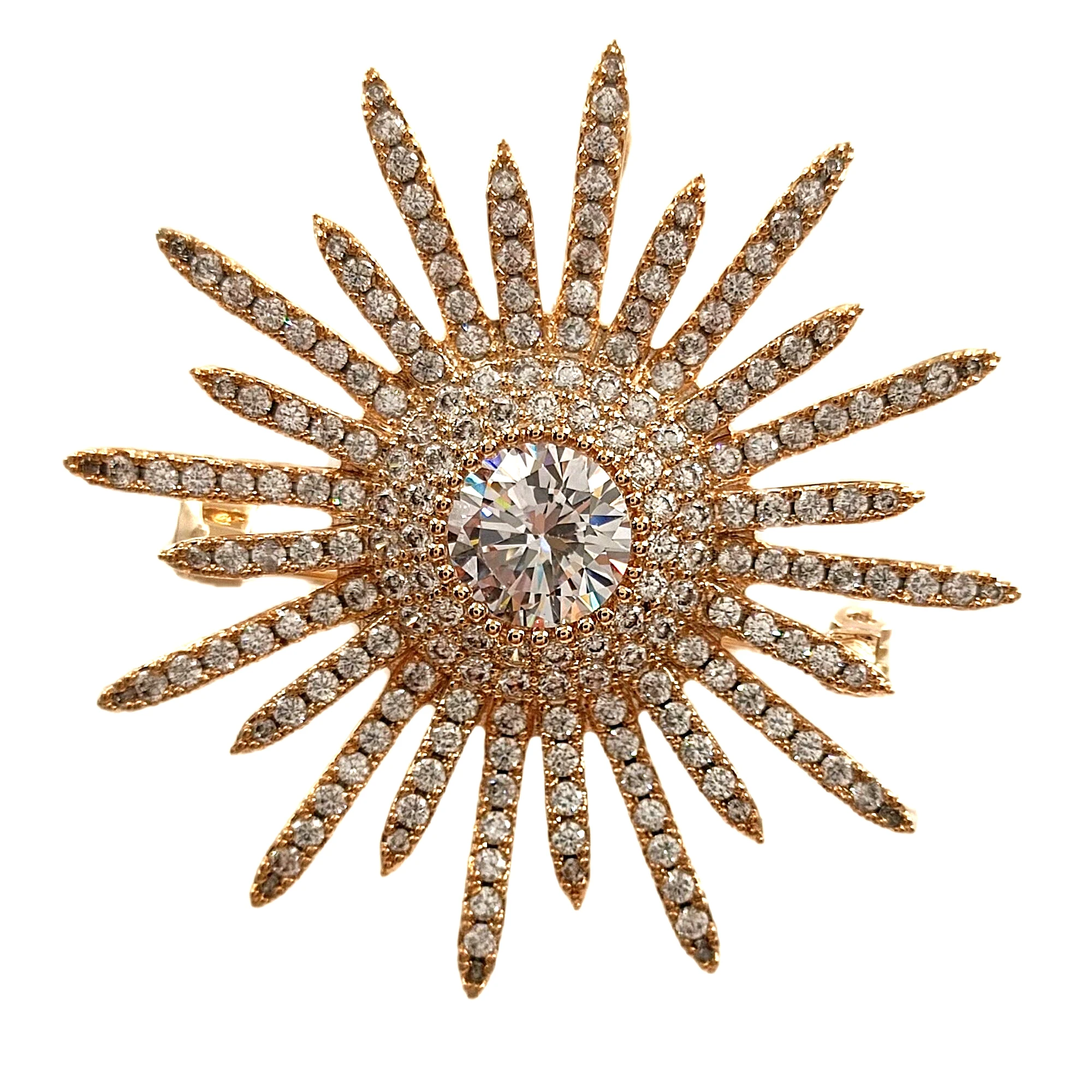 Bling Micro Pave Clear CZ Multi Irregular Points Round Shaped Atomic Burst Star Brooches Spiky Pins for Women V Neck Collar Bag