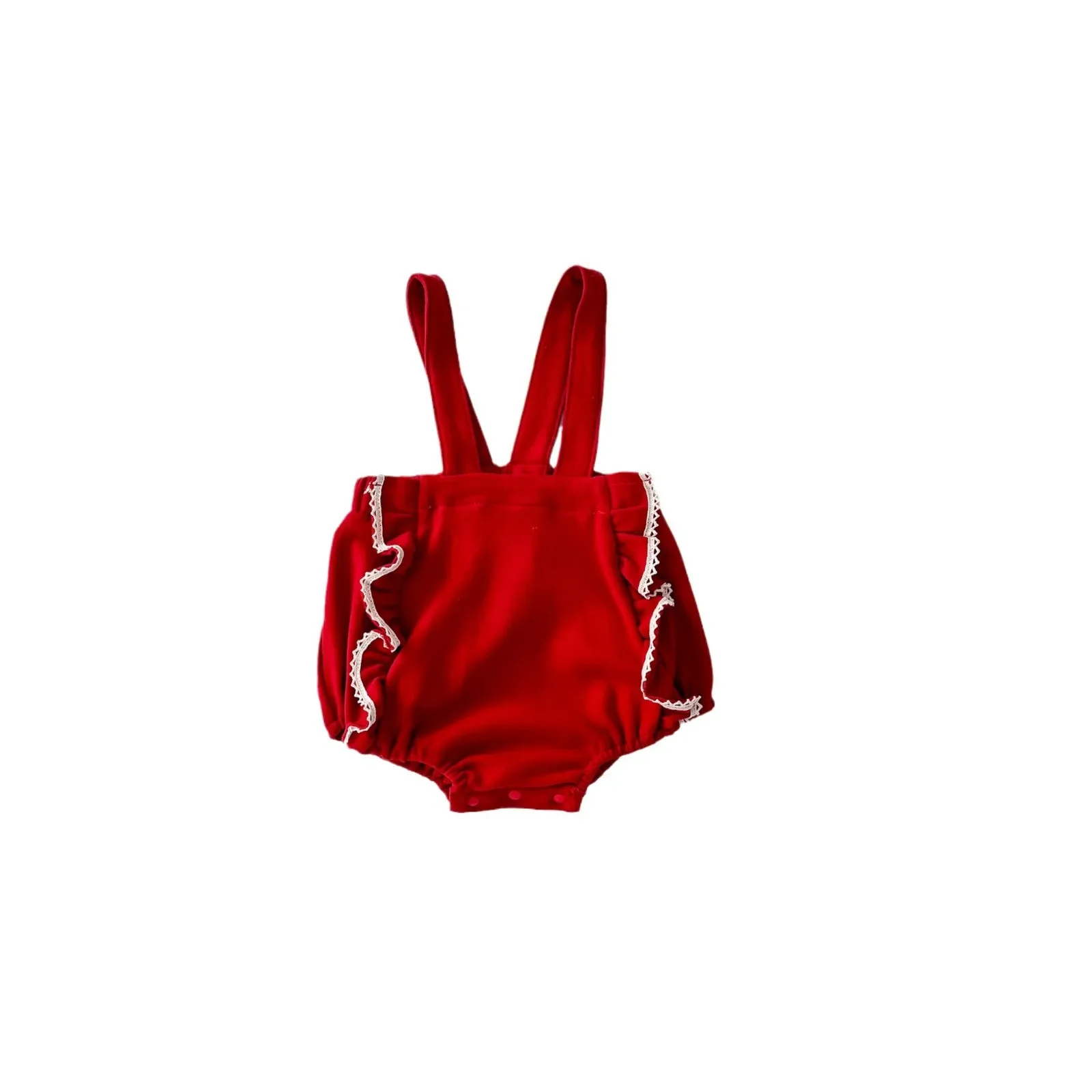 Spring Newborn Baby Girl Romper Outfit Cotton Red Lace Bib Overalls Festive Celebration Baby Clothes Infant Outerwear