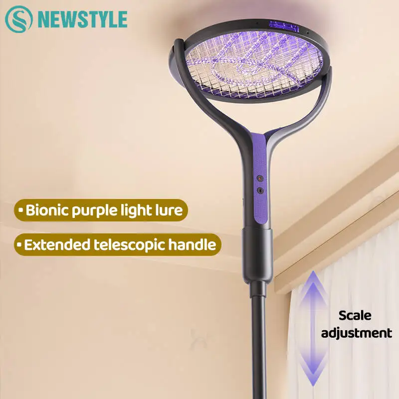 mosquito killer swatter 5-in-1 retractable extension pole electric mosquito swat multi-functional rotating net swat rechargeable USB family camping use