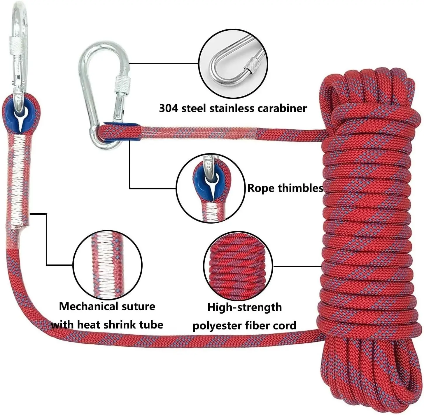 52ft Outdoor Climbing Rope with 2 Steel Hooks 2
