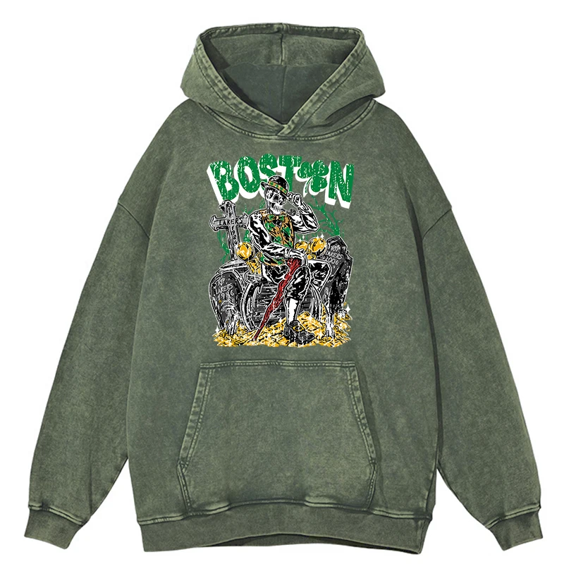 thumbnail image 1 of Sudadera con capucha retro desgastada con diseño de esqueletos de Boston para hombre, moda de otoño, 100 % algodón, estilo hip hop, informal, holgada, 1 of 4