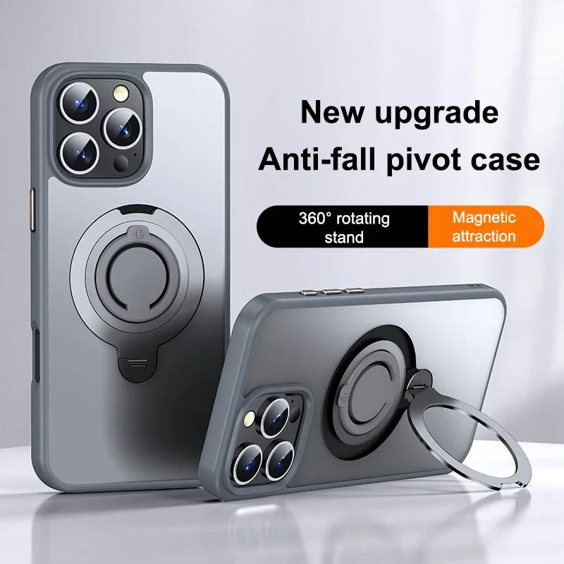 Luxury Magnetic Phone Case with Ring Stand and Lens Protection - Magsafe Compatible, Frosted Matte Finish